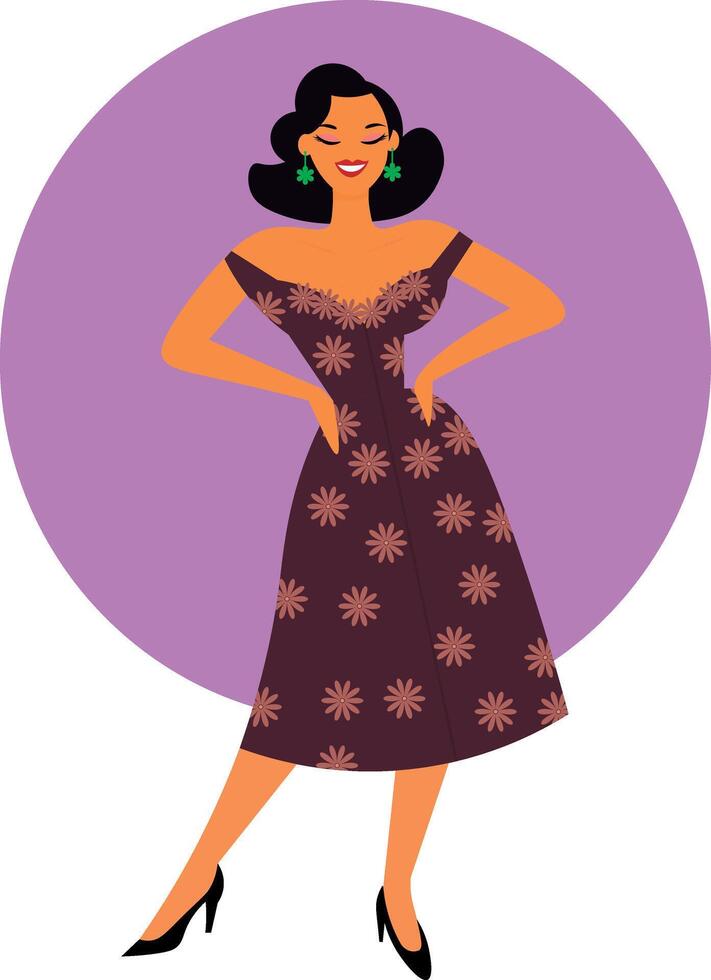 Pinup illustration with flowery dress vector