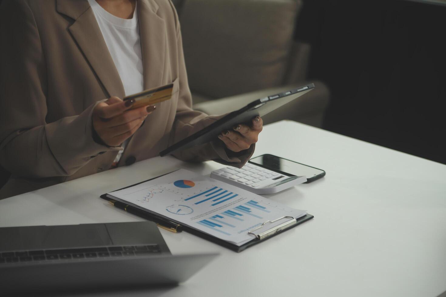 Business Documents, Auditor businesswoman checking searching document legal prepare paperwork or report for analysis TAX time,accountant Documents data contract partner deal in workplace office photo
