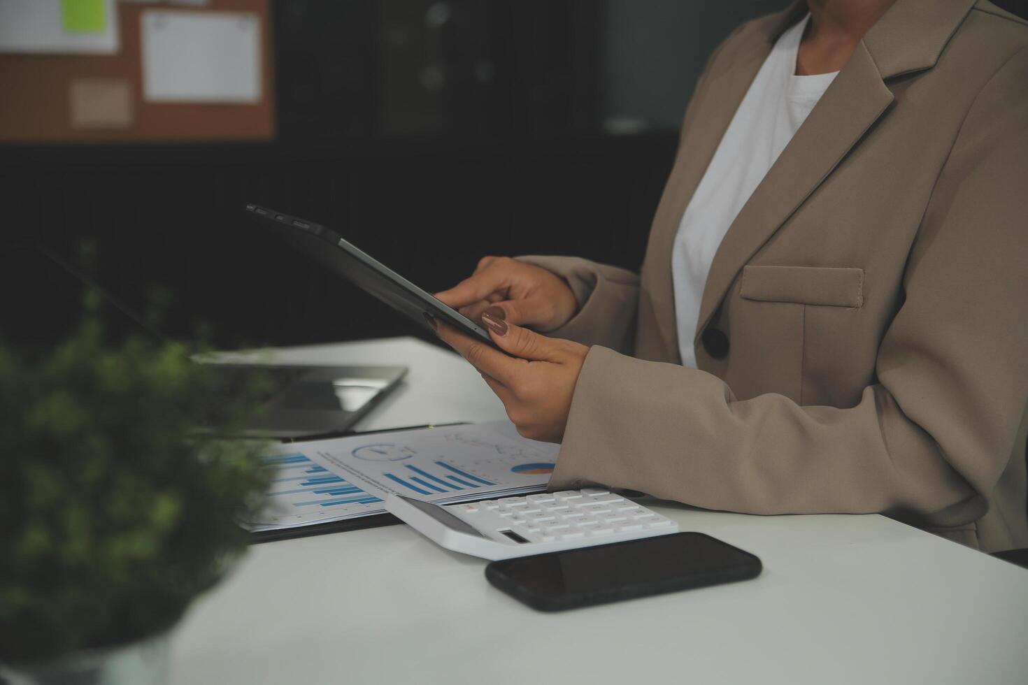 Business Documents, Auditor businesswoman checking searching document legal prepare paperwork or report for analysis TAX time,accountant Documents data contract partner deal in workplace office photo