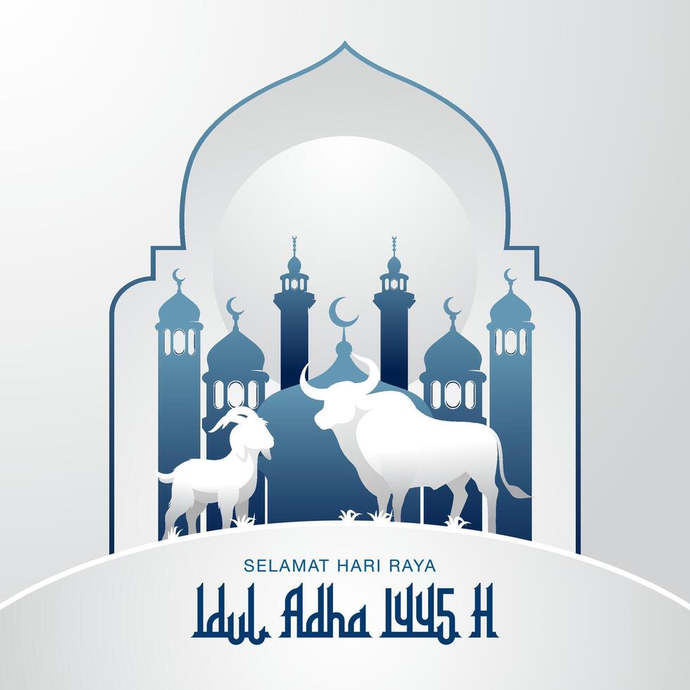 Eid Al Adha islamic background Social Media Stories and post with blue mosque vector