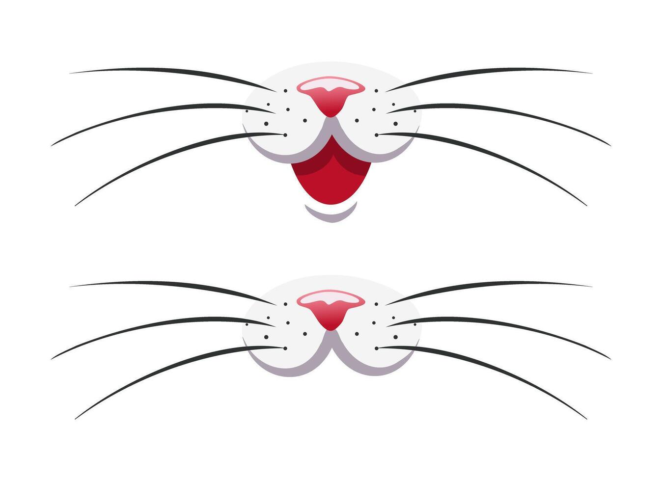 Two cat noses with whiskers with and without a mouth. Cute face of a cat, dog or rabbit. A fun children's print or logo for a pet grooming business. vector