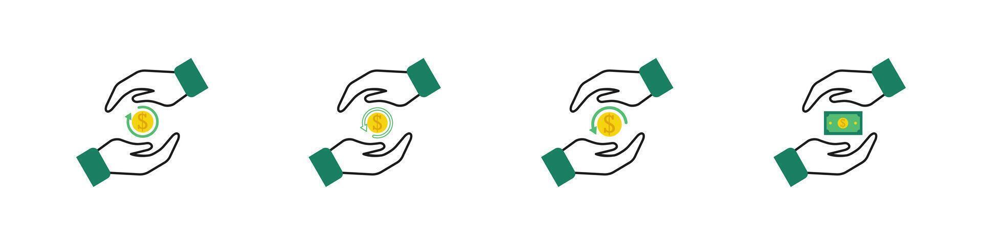 Set Icon Hand holding coin Cashback vector