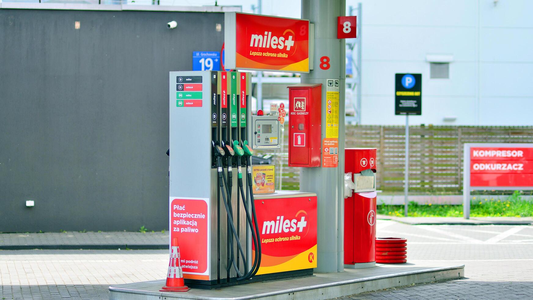 Warsaw, Poland. 28 April 2024. Gas station Circle K. Fuel pumps at Circle K petrol station. photo