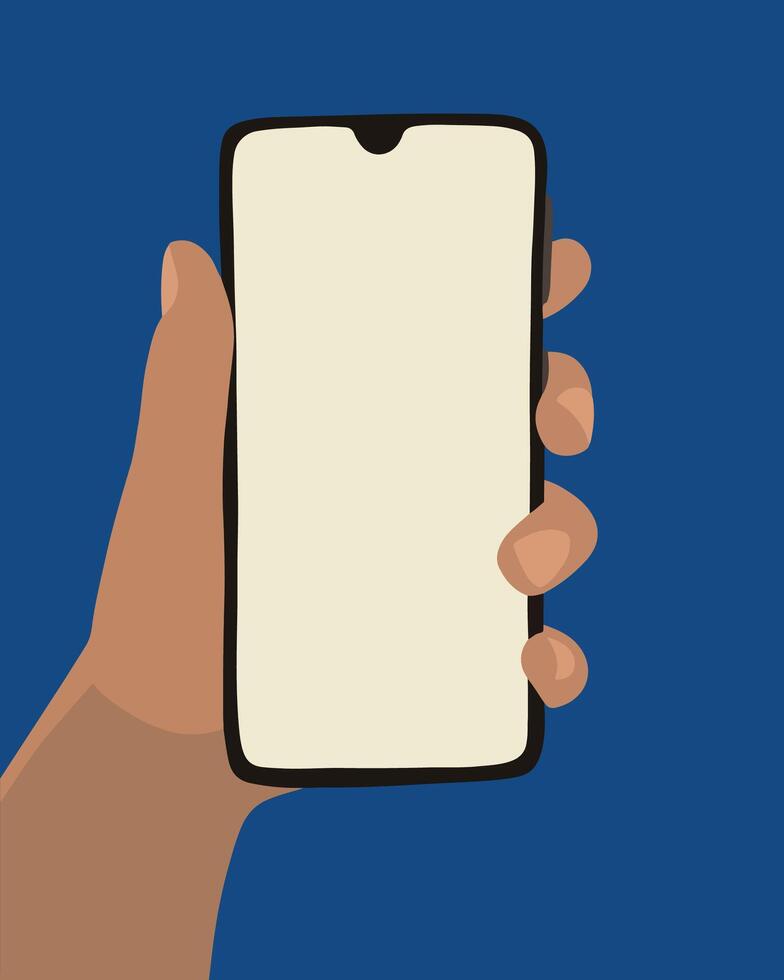 Illustration of phone in hand with blank screen. Phone screen. vector