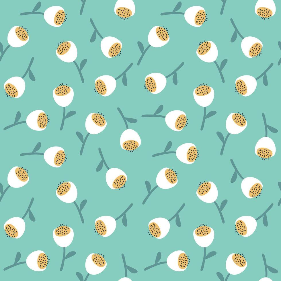 Seamless floral pattern with abstract tiny flowers. Beautiful Summer blossom background. Naive art plants. Cute ornament for fabric design, wallpaper, wrapping paper. Hand drawn illustration. vector