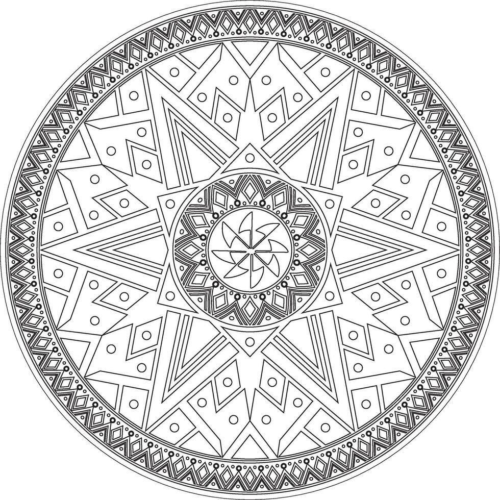 Native American round contour pattern. Geometric shapes in a circle. National ornament of the peoples of America, Maya, Aztecs, Incas. Template for stained glass vector