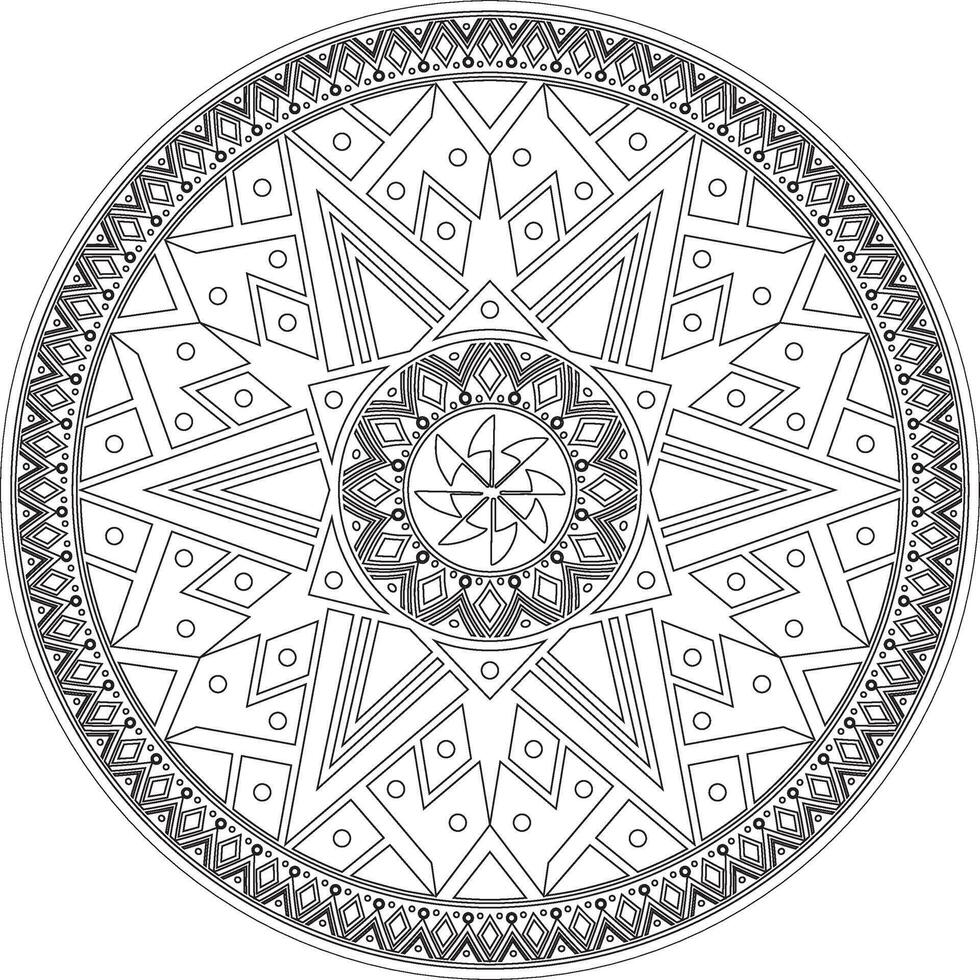 Native American round contour pattern. Geometric shapes in a circle. National ornament of the peoples of America, Maya, Aztecs, Incas. Template for stained glass vector