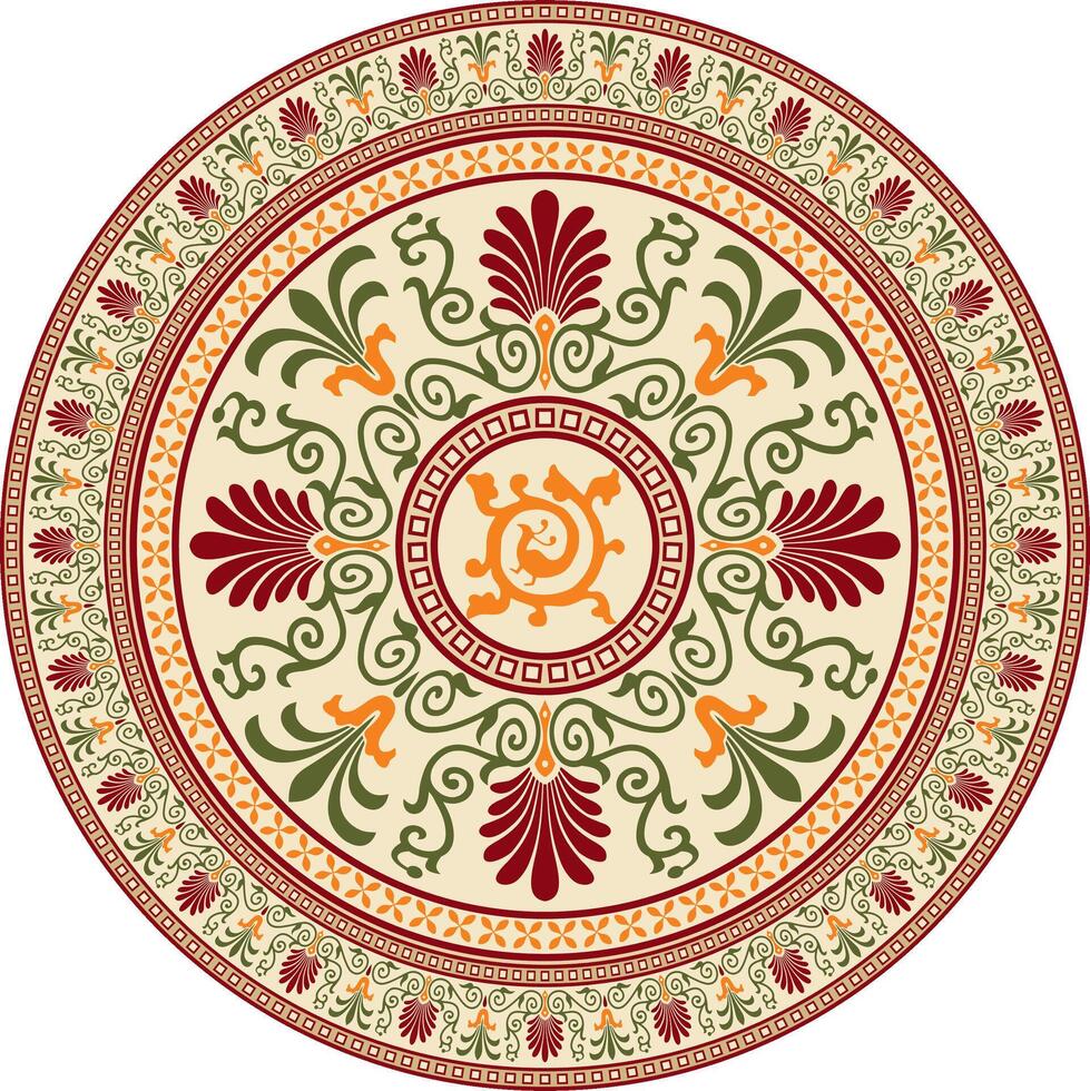 monochrome round classical ornament of Ancient Greece and Roman Empire. Circle, Arabesque, Byzantine pattern vector