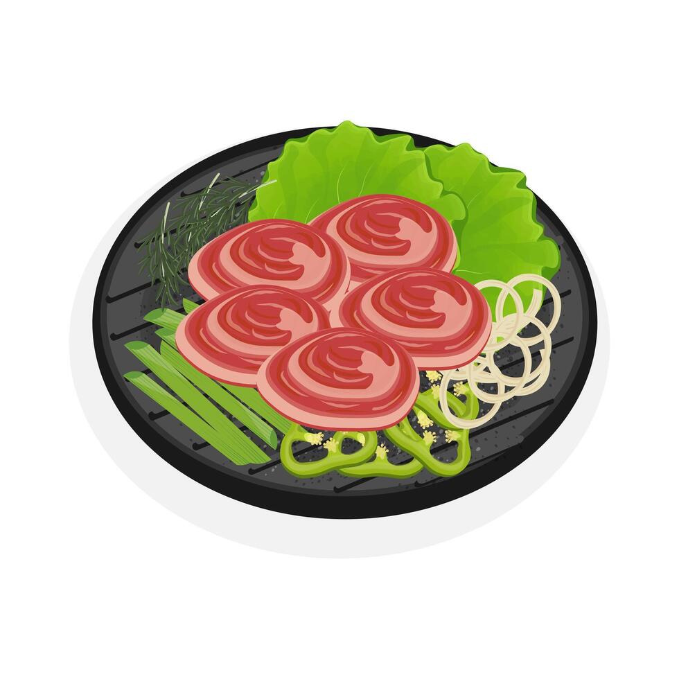 Korean beef barbecue Chadolbaegi or beef Yakiniku vector