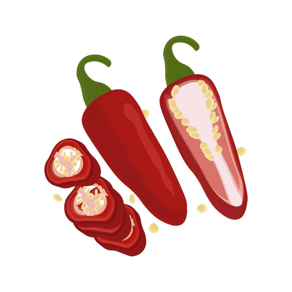 Whole and slice Red jalapeno peppers vector