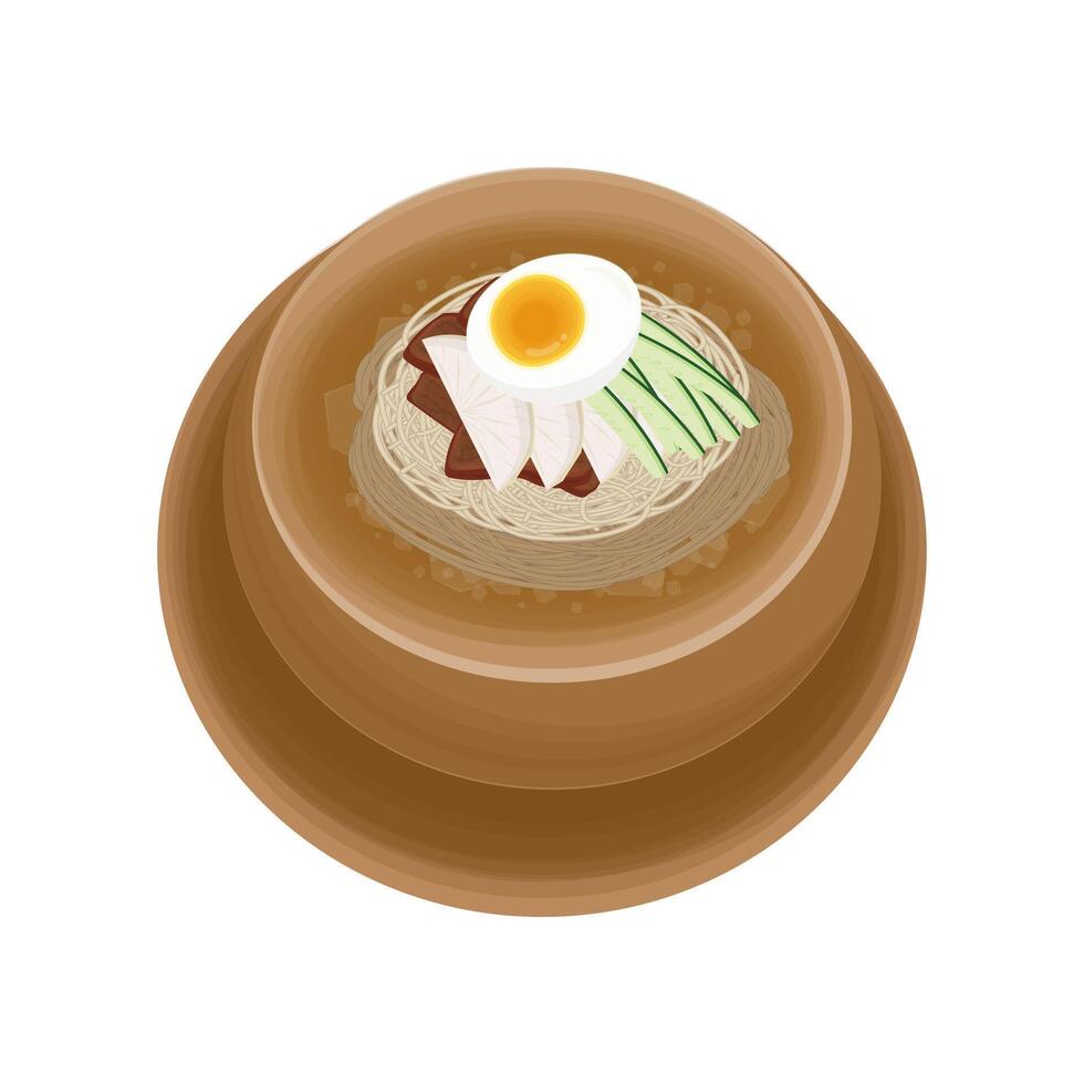 Traditional Korean food Cold Buckwheat Noodles naengmyeon vector