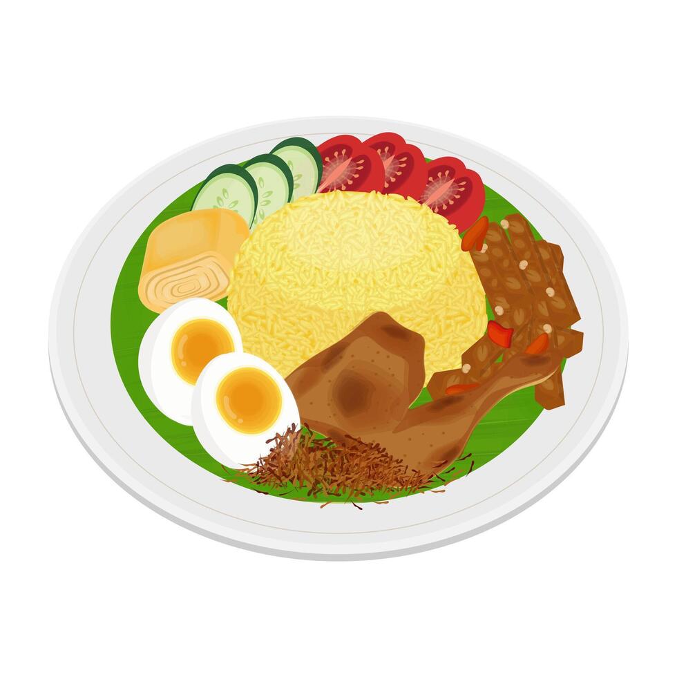 Nasi Kuning yellow rice or Turmeric rice vector
