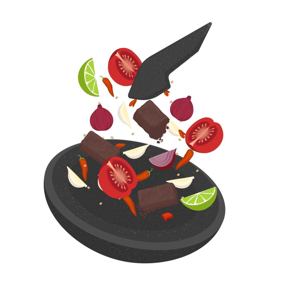 Levitation sambal terasi or Chili shrimp paste ingredients vector