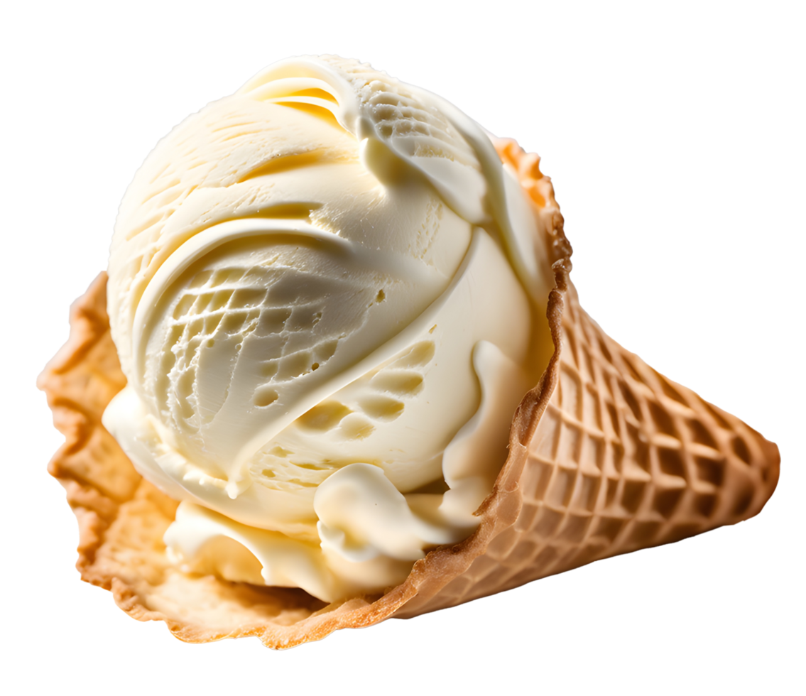 Homemade fresh vanilla ice cream waffle cone. AI-Generated png