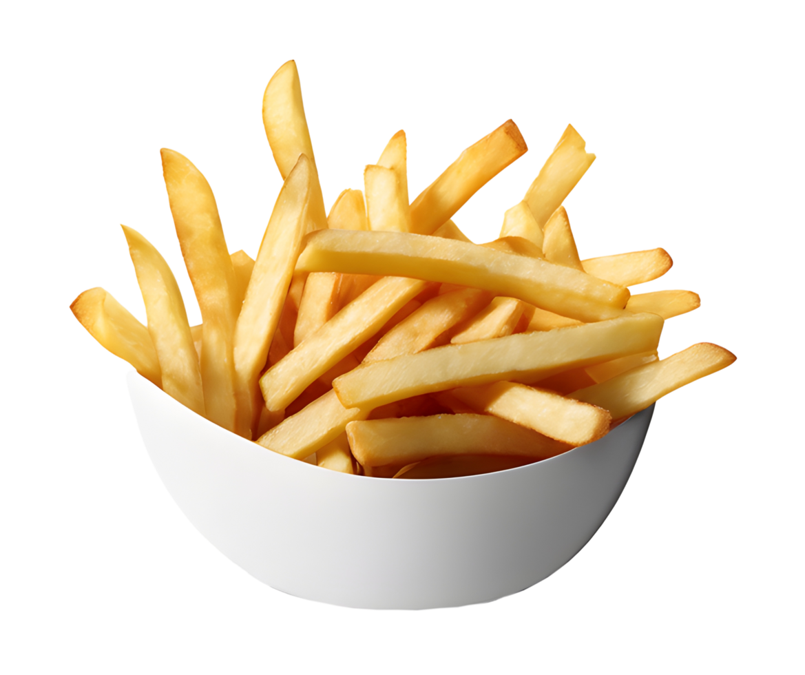French fries or fried potatoes in a white bowl. AI-Generatred png