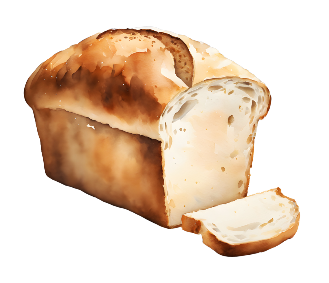 Watercolor and painting freshly baked bread homemade bakery. AI-Generatred png