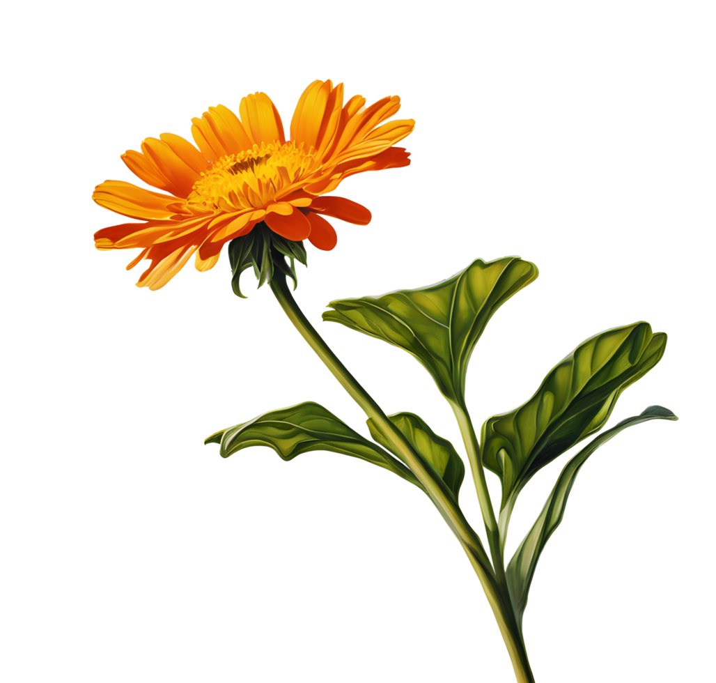 Watercolor and painting blooming fresh yellow Calendula flower. AI-Generated png