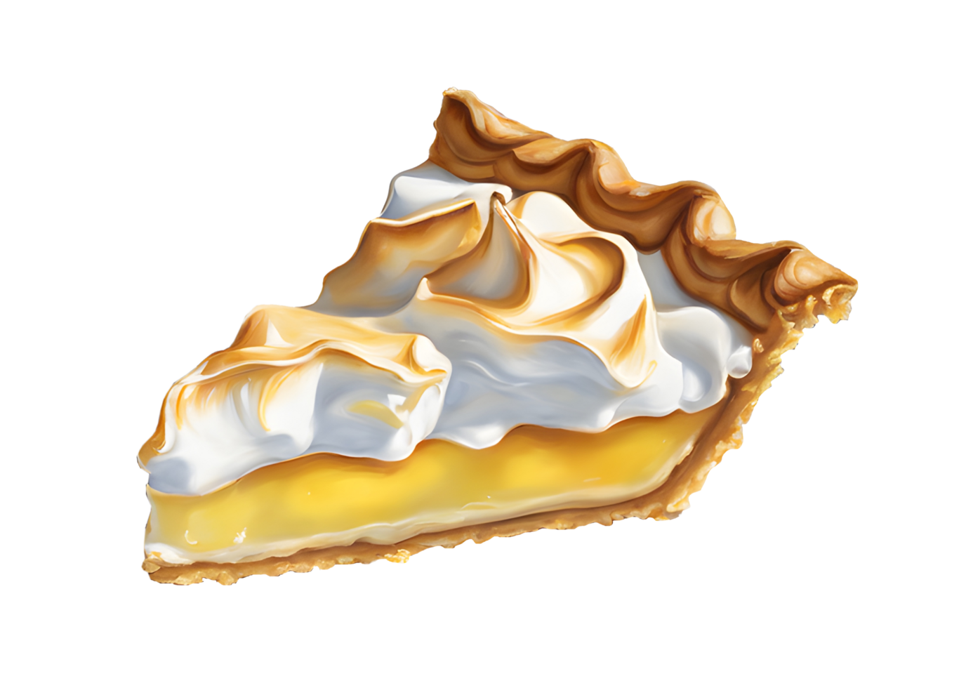Watercolor and painting a piece of delicious lemon meringue pie. AI-Generated png