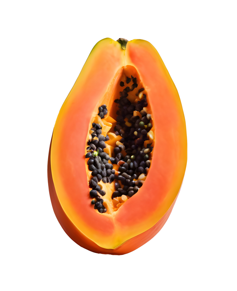 Fresh half of ripe papaya fruit with seeds. AI-Generated png
