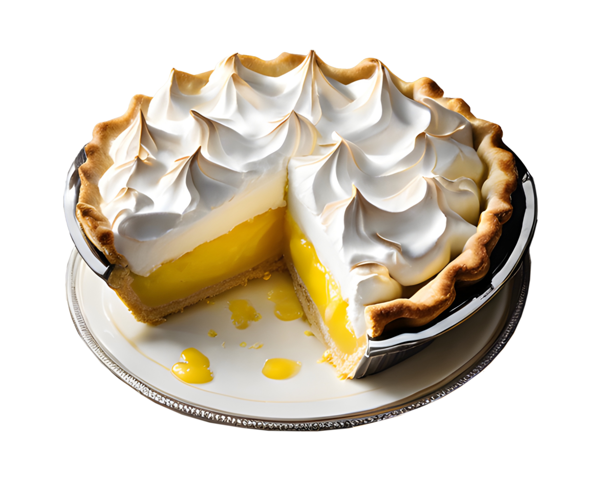 Homemade bakery for a piece of delicious lemon meringue pie baked and dessert. AI-Generated png