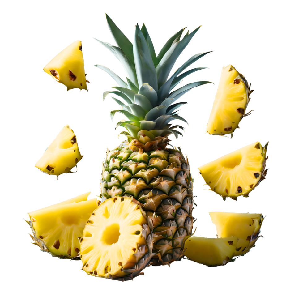 Levitating pineapple cutted pieces. AI-Generated png