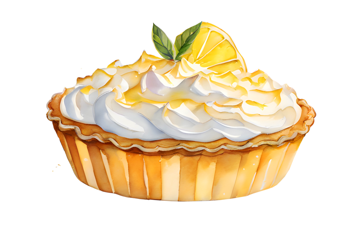 Watercolor and painting homemade bakery delicious lemon meringue pie. AI-Generated png