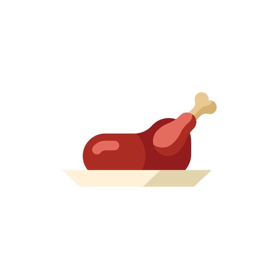 Chicken Roasted Flat Icon - Autumn Season Icon Illustration Design vector