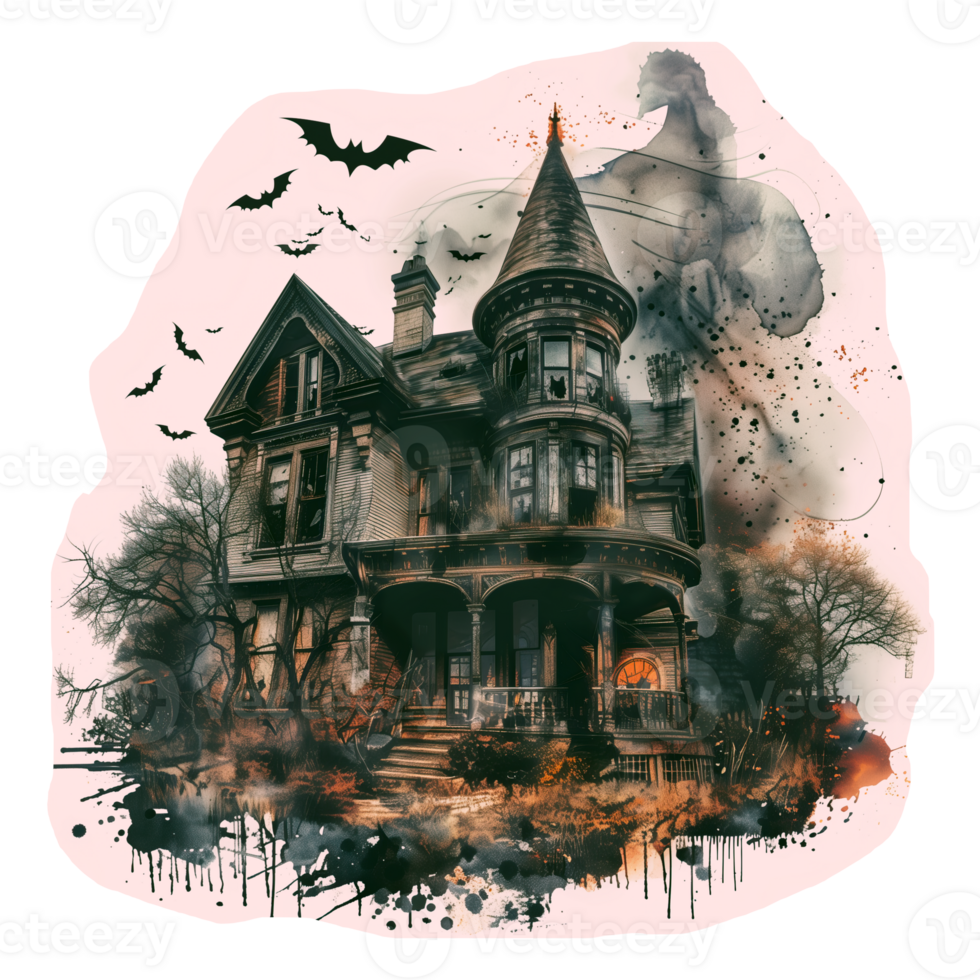 Cut out retro photo of halloween house png