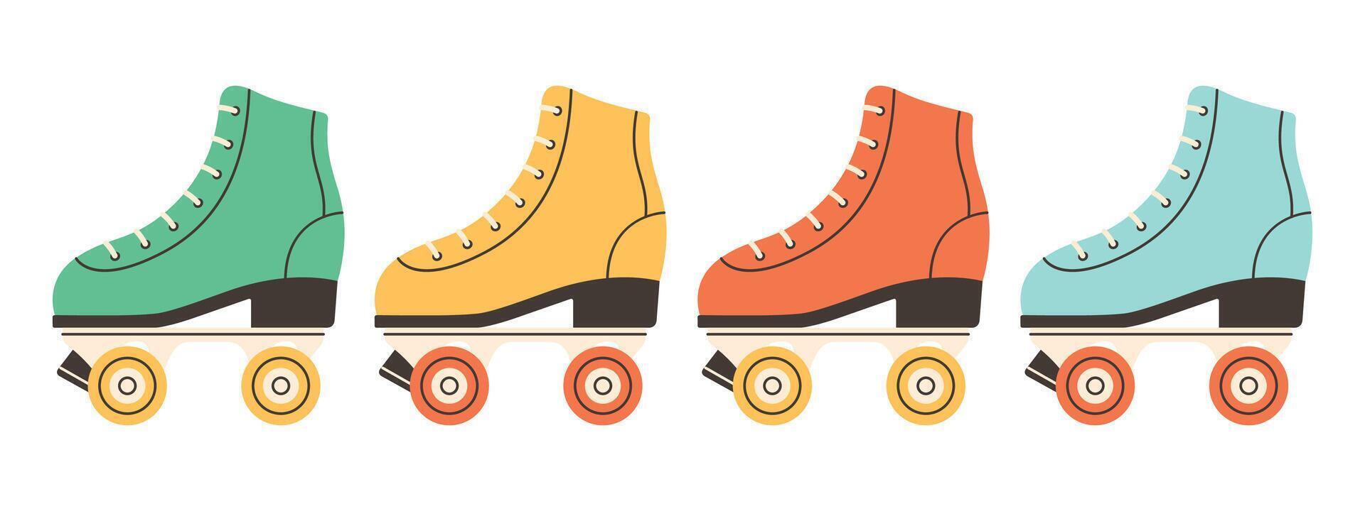 Roller skates in 80s 90s style. Disco style. vector