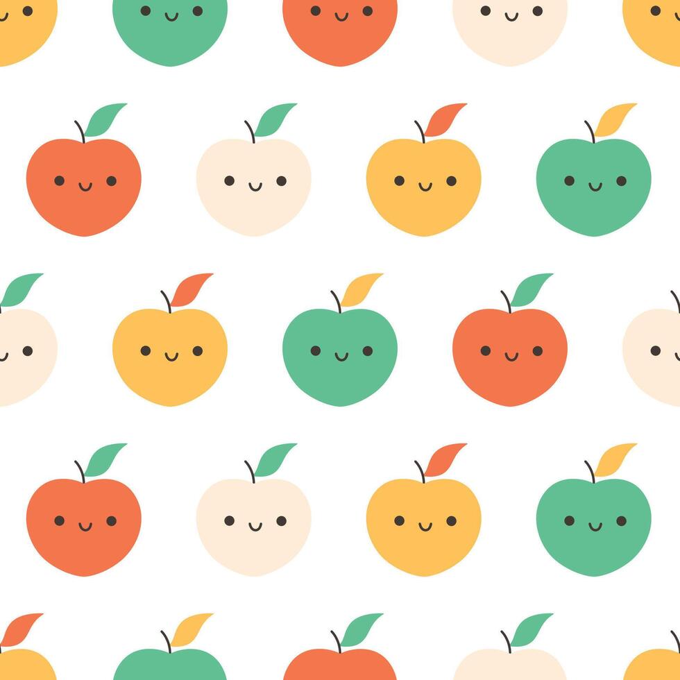 Seamless pattern with cute cartoon fruits characters. Fruit seamless pattern vector