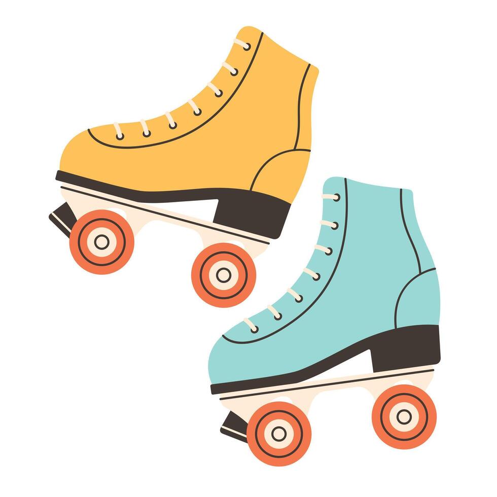 Roller skates in 80s 90s style. Disco style. vector