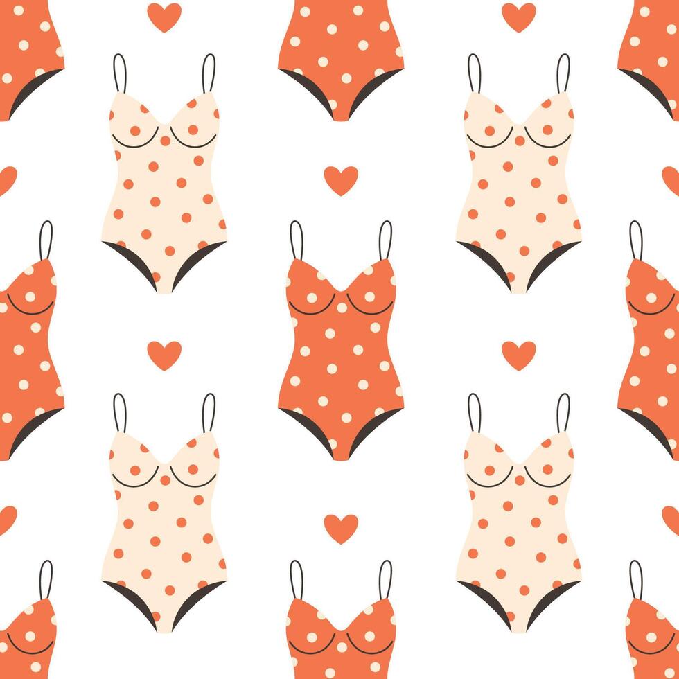 Seamless pattern with cute swimwear in retro style. Hello summer, swimming, beach time vector