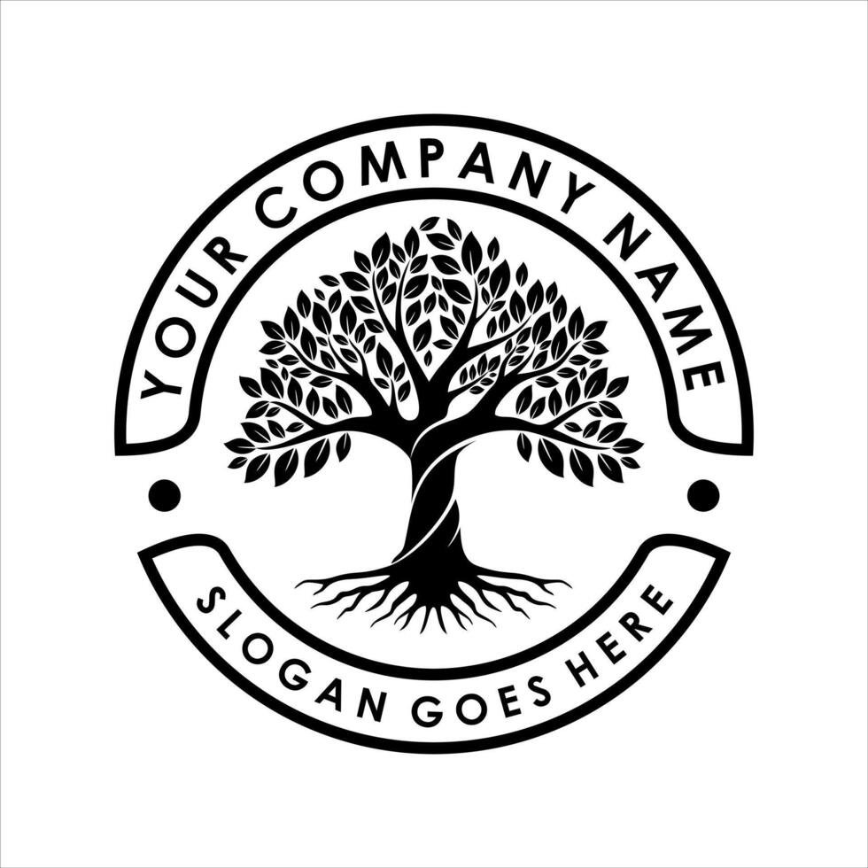 Root Leaf Family, Tree of Life Oak Banyan logo design template vector