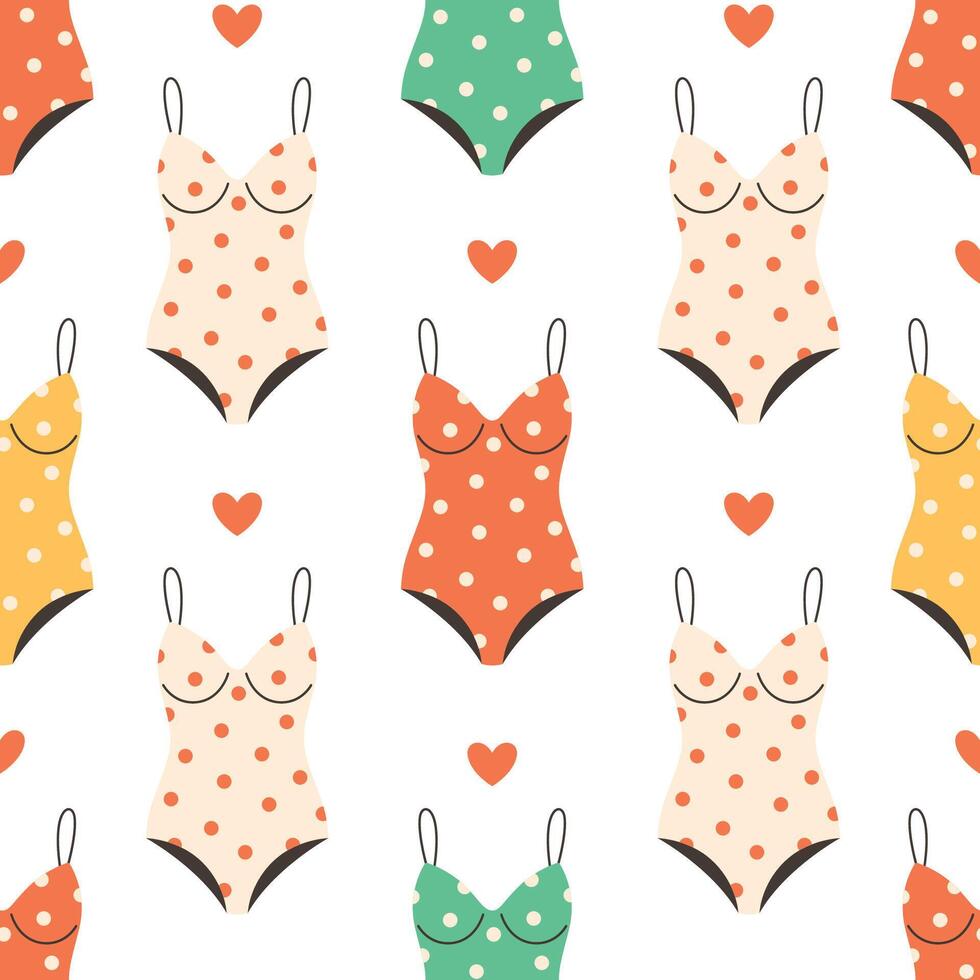 Seamless pattern with cute swimwear in retro style. Hello summer, swimming, beach time vector