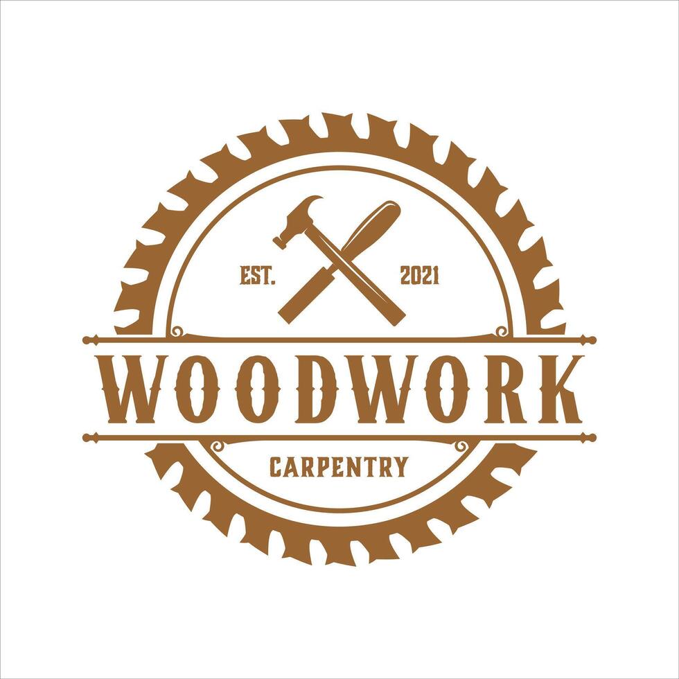 woodwork carpentry logo design template, vintage style. vector