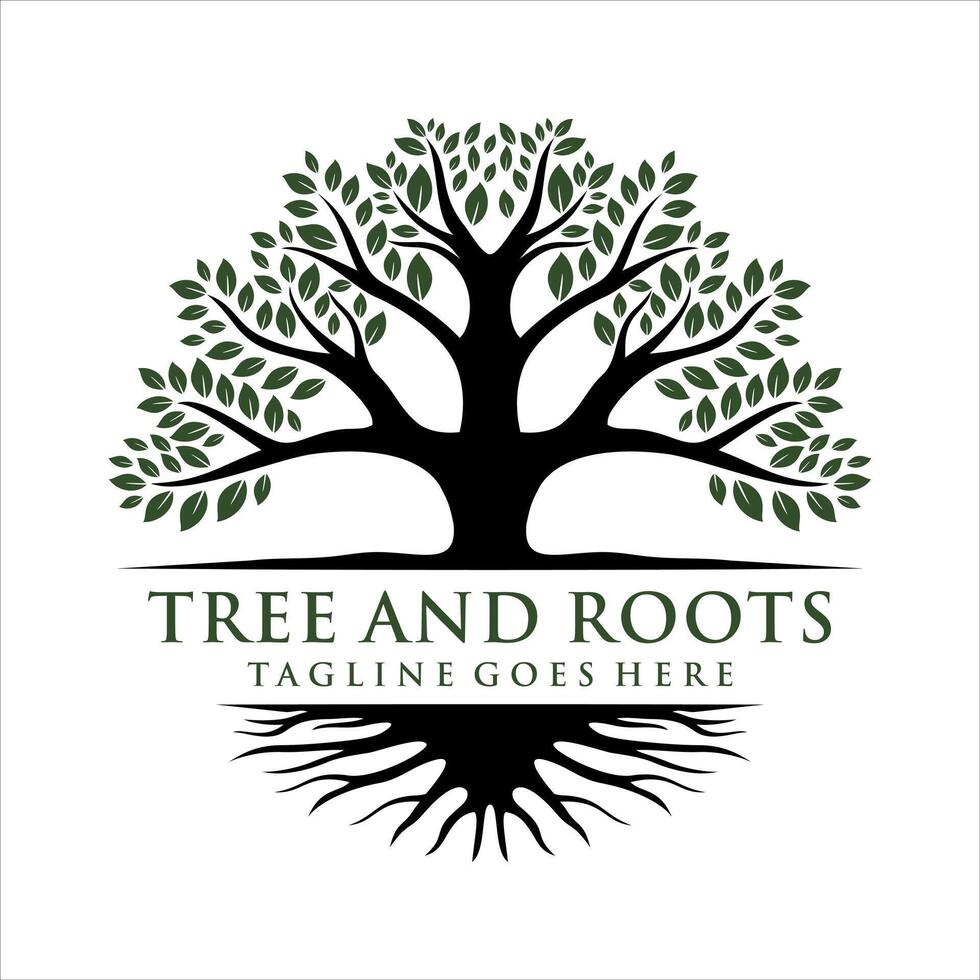 abstract tree with roots logo design template vector