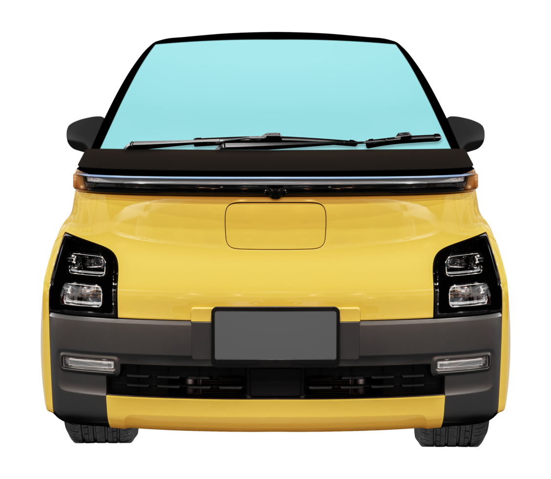 Front view yellow mini electric van car png