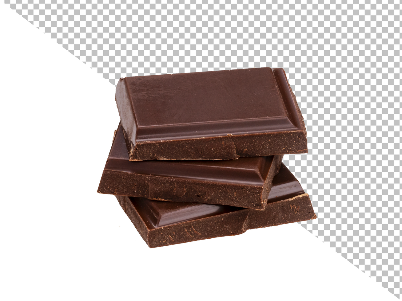 Stack of chocolate pieces isolated on white background psd