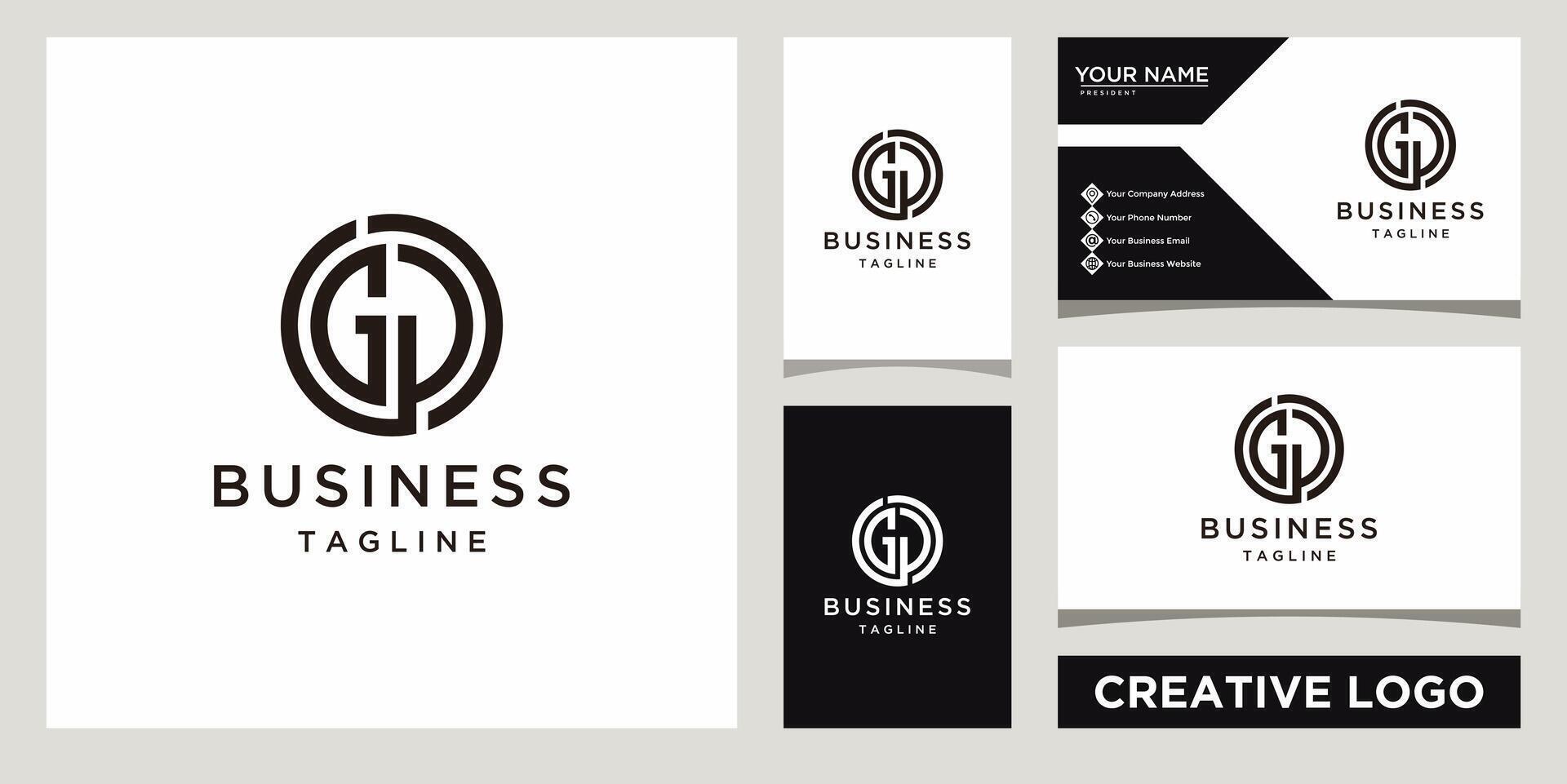 Initials Monogram GP Circular logo design template with business card design vector