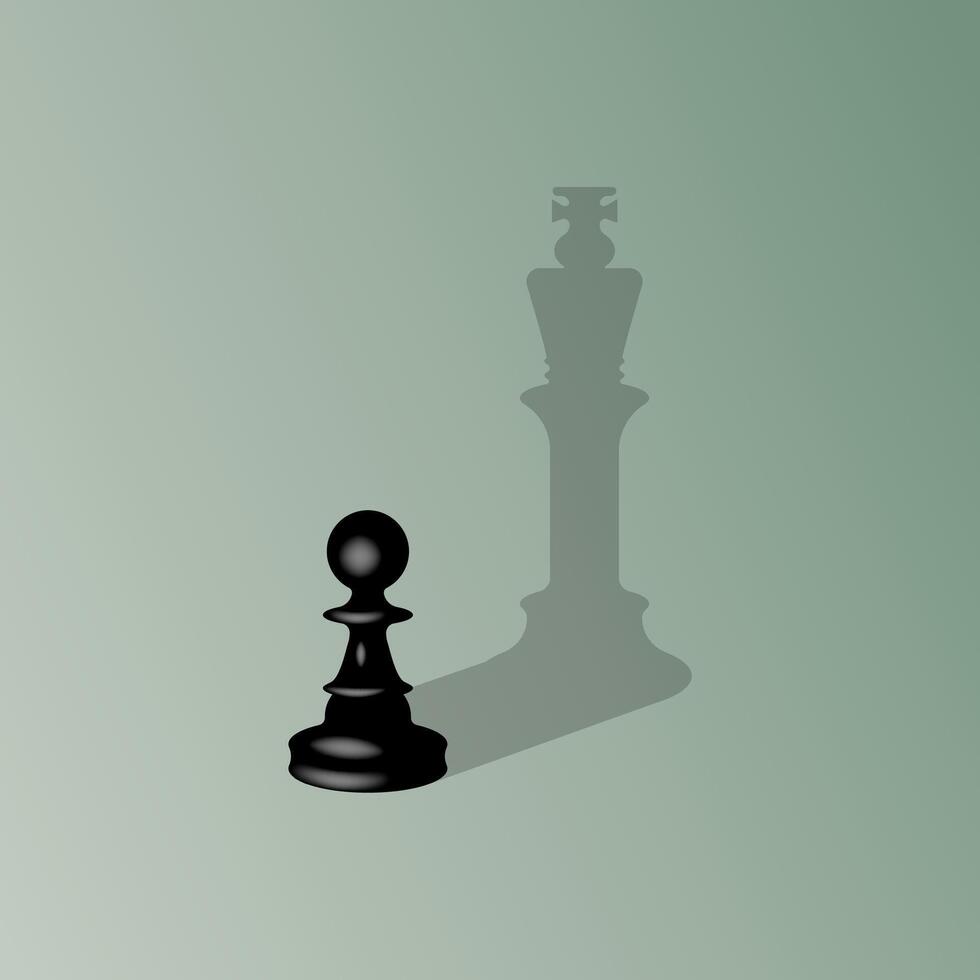 illustration of chess pawn casting a king piece shadow. vector