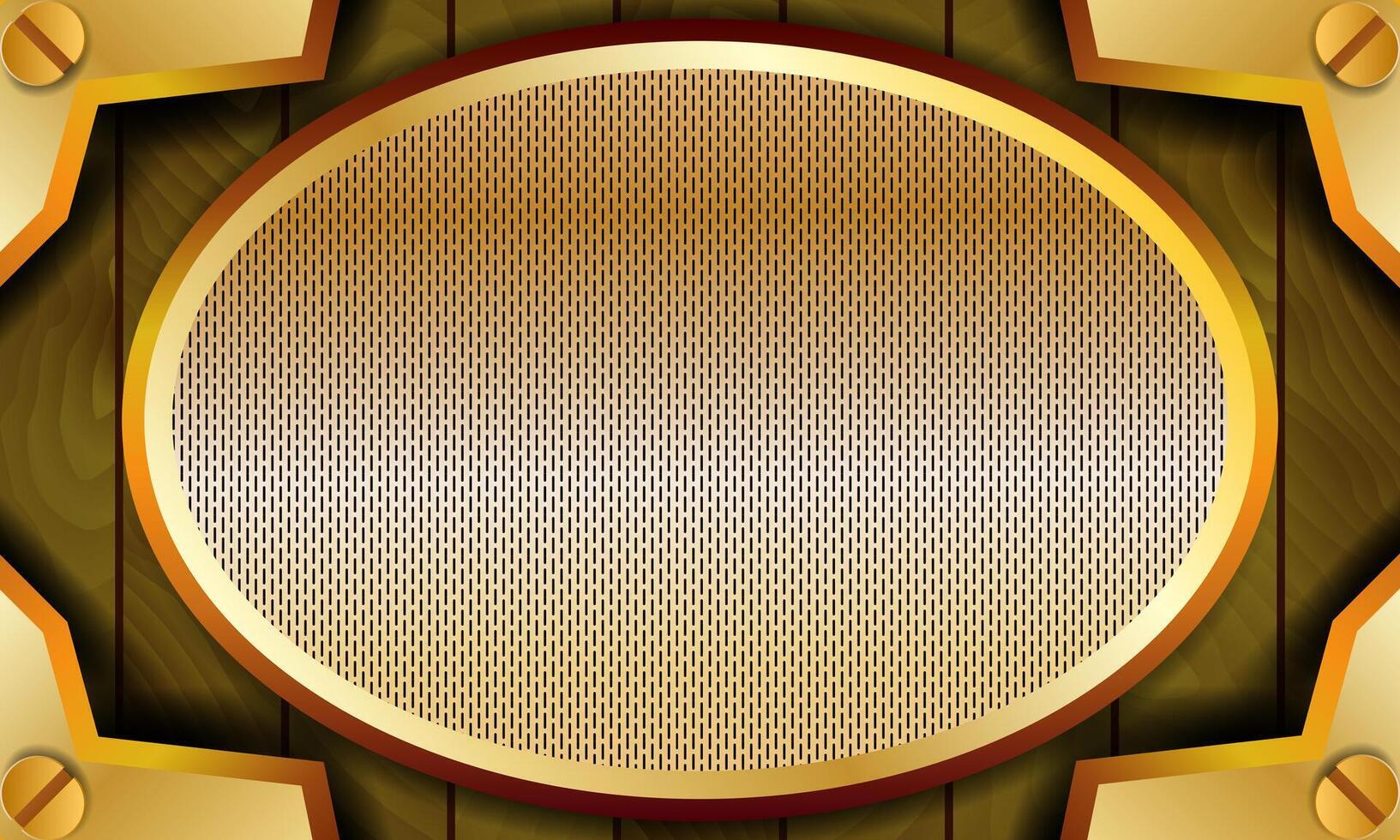 Blank polished golden colored name plate on wooden background. vector