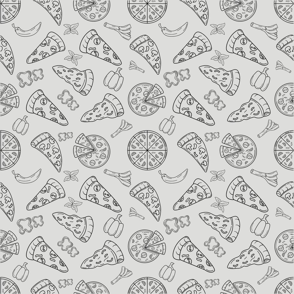 Hand Drawn Pizza Ingredients seamless pattern vector