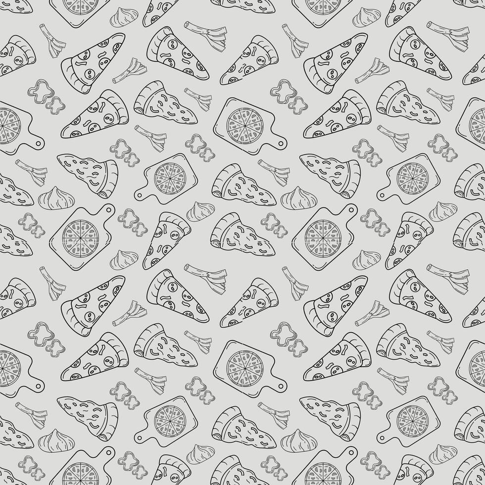 Hand Drawn Pizza Ingredients seamless pattern vector