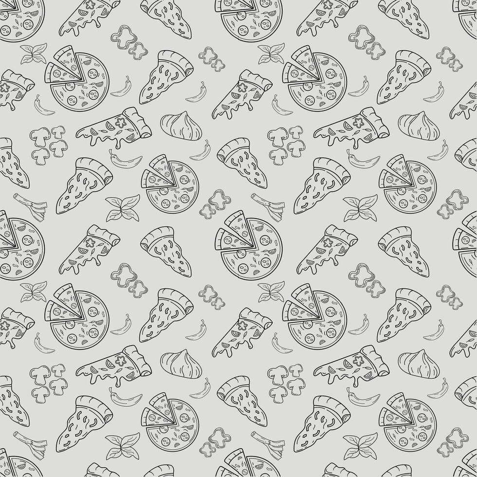 Hand Drawn Pizza Ingredients seamless pattern vector