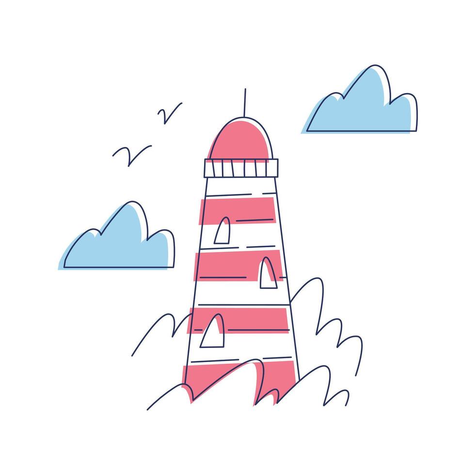 Light house tower line drawing, simple modern black and white graphic style vector
