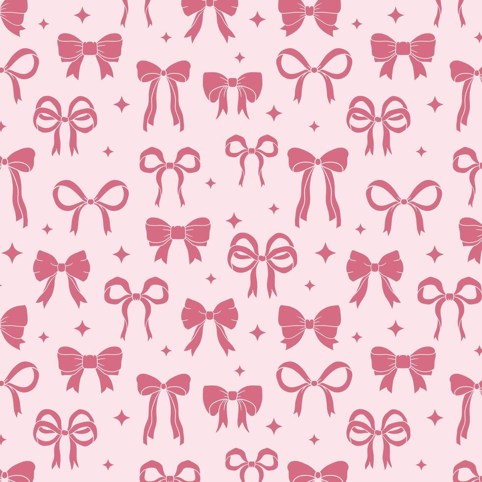 Pink bows and ribbons seamless pattern, Valentines design background, coquette core, handdrawn illustration vector