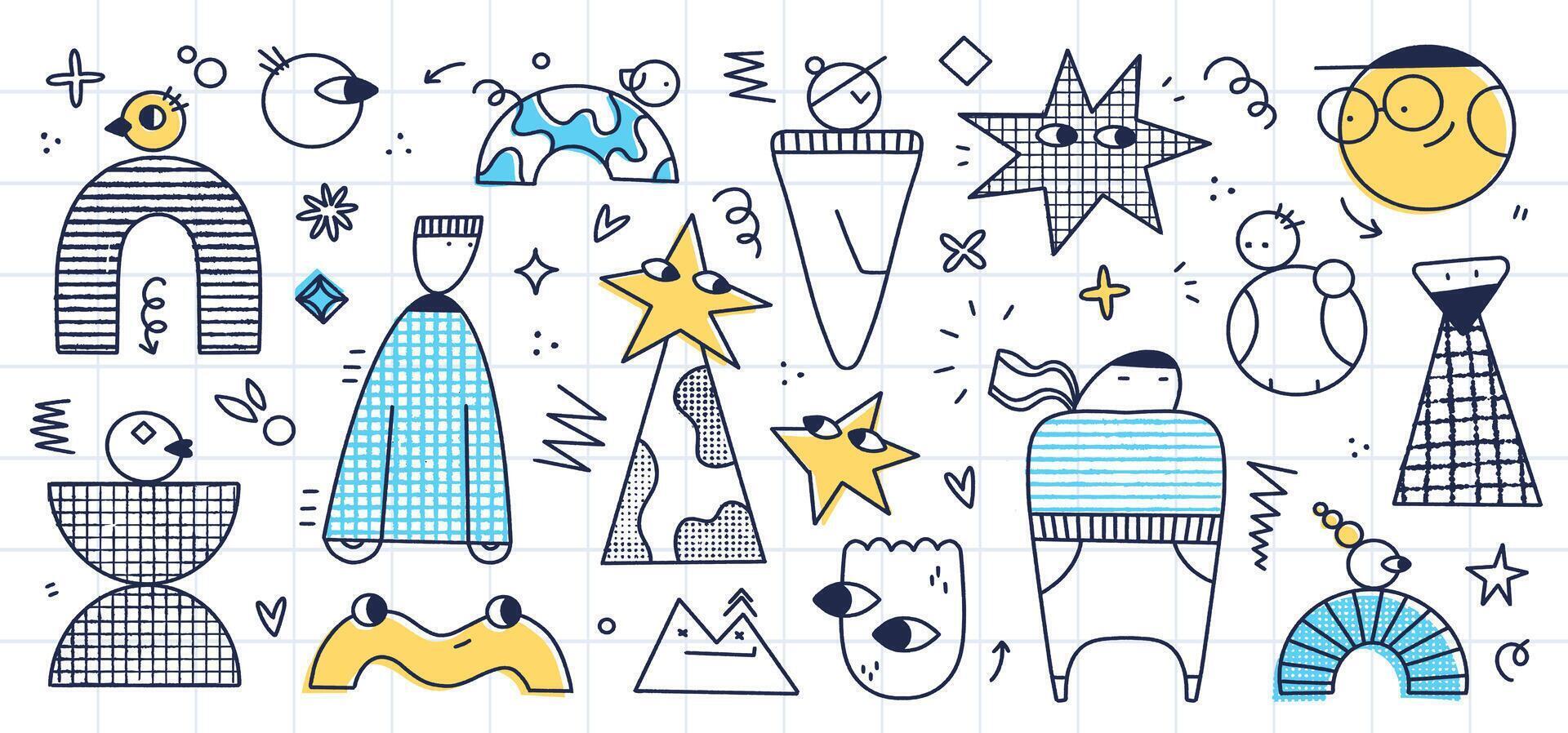 Abstract comic characters hand drawn. Diversity, inclusion concept. vector