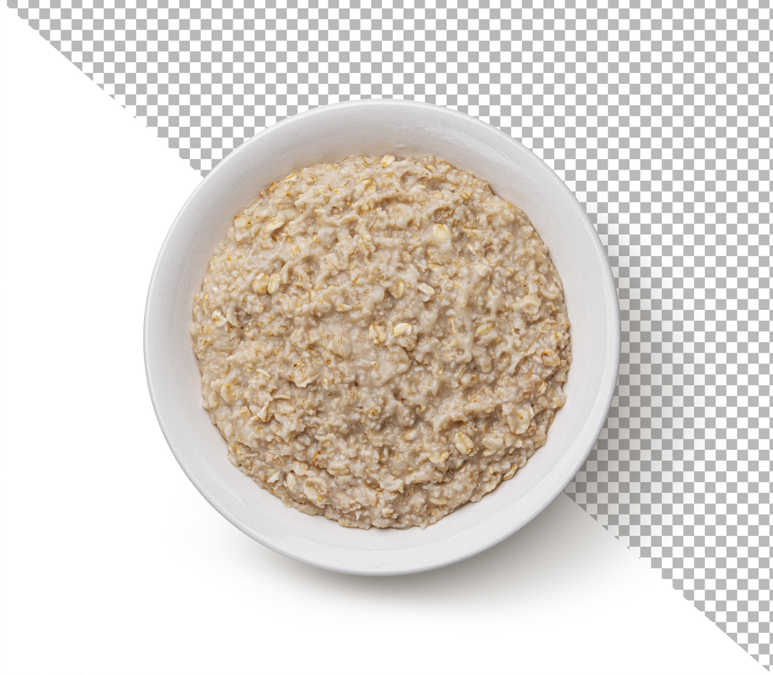 Bowl of oatmeal isolated on white background, top view psd