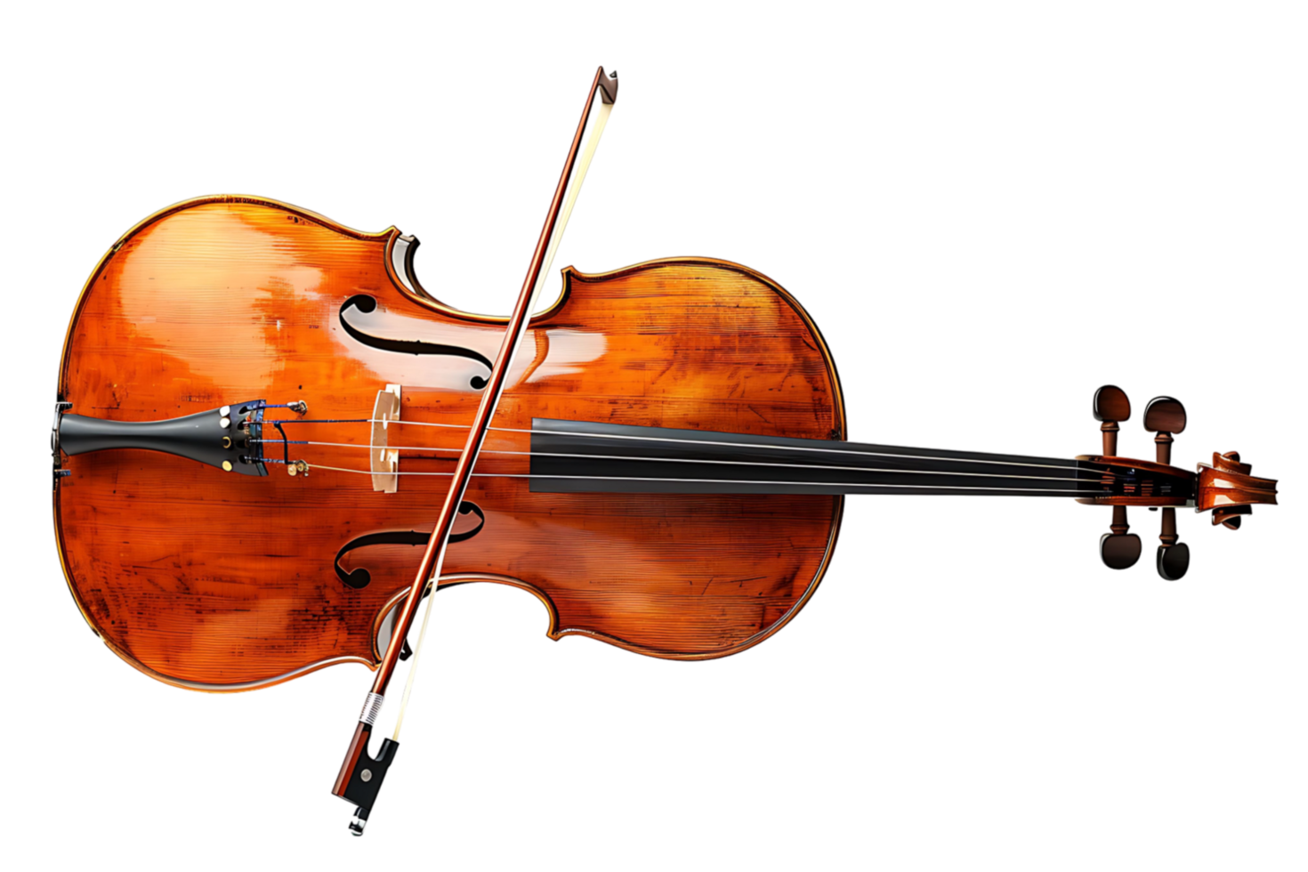 Cello with bow on isolated transparent background png