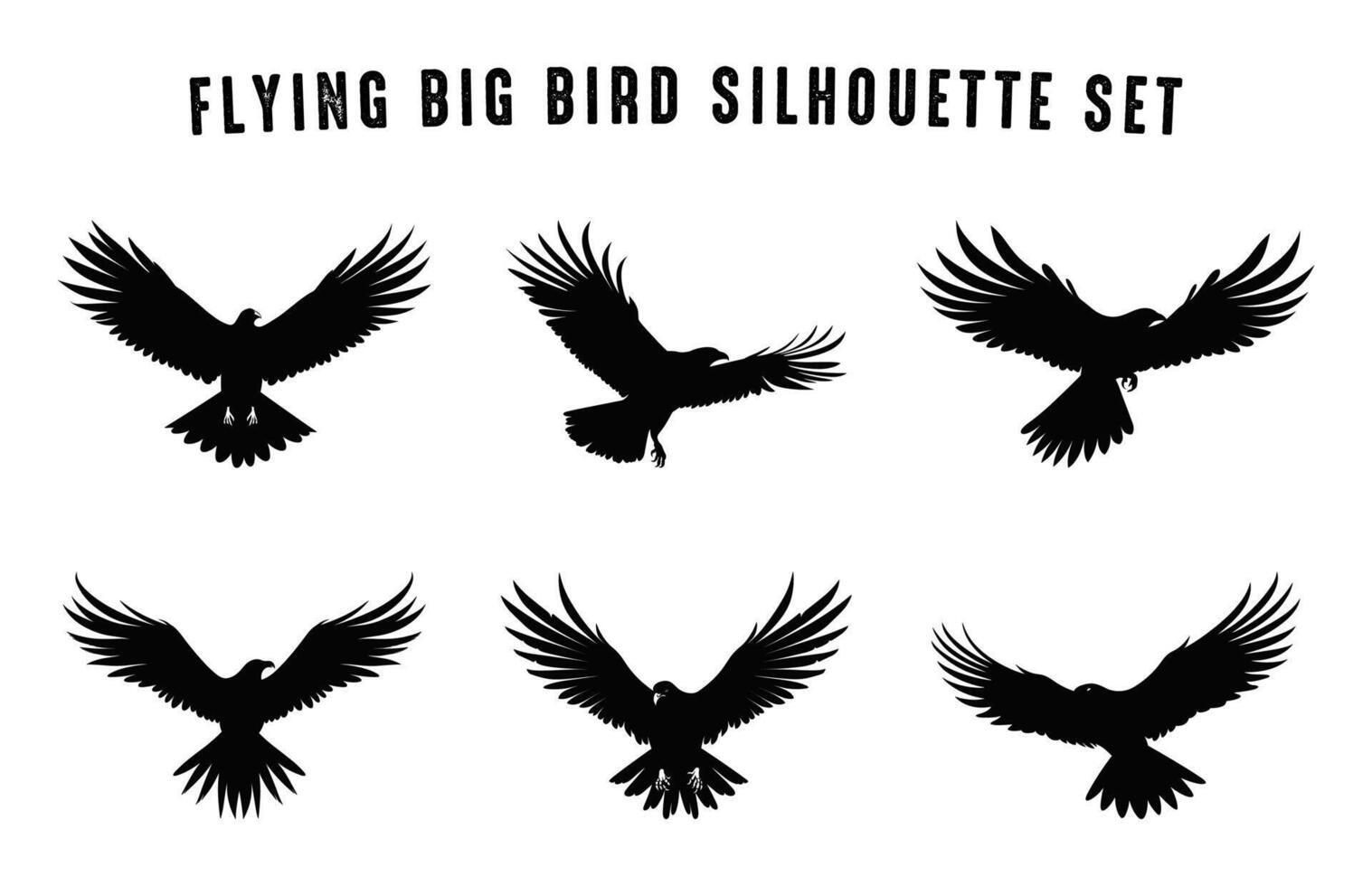Flying Big Bird Silhouette black Clip art Set, Flying Birds Silhouettes bundle vector